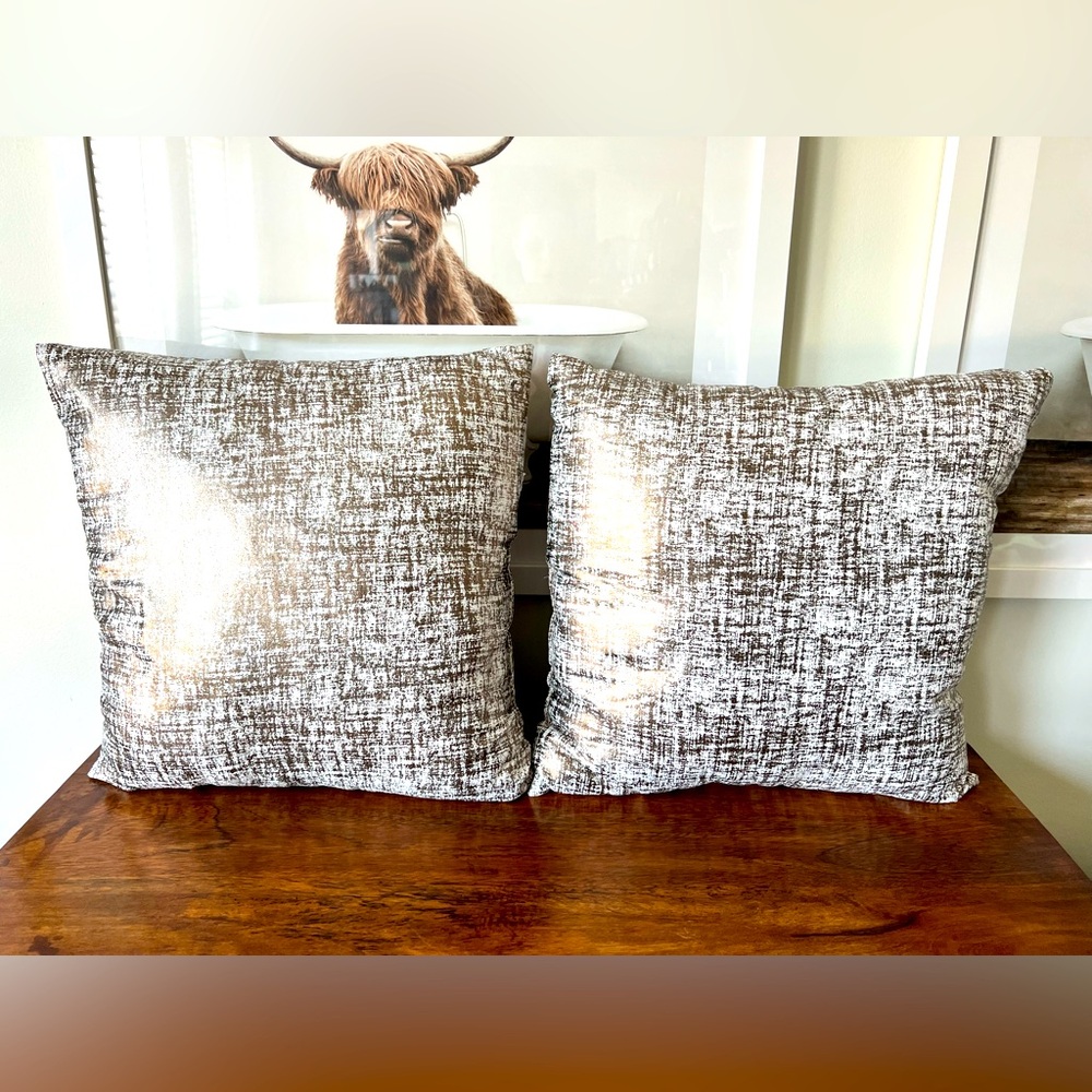 Metallic Gold and White Throw Pillows Set of 2